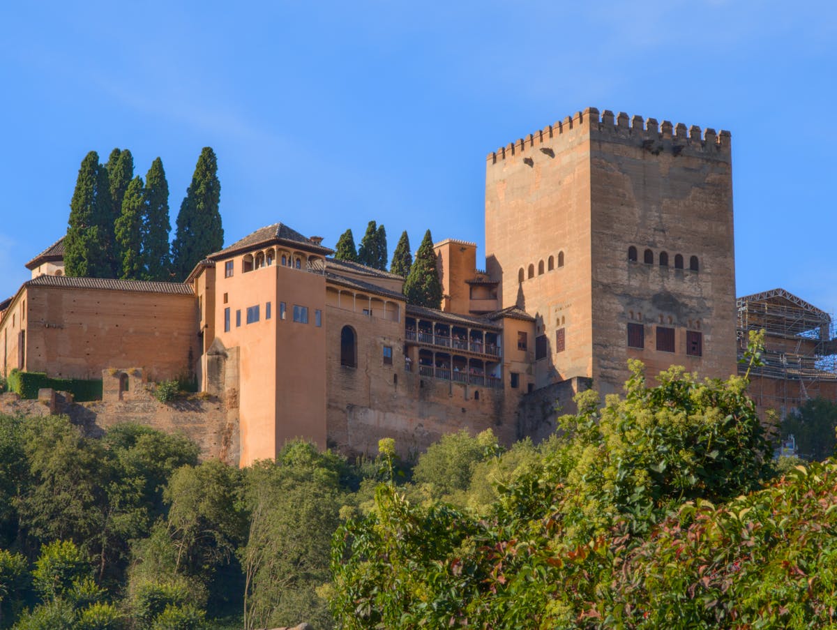 View across Granada towards the Alhambra and the Sierra Nevada